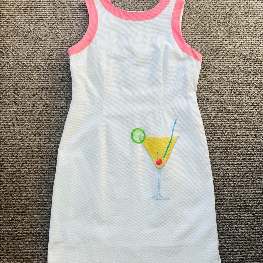 Lilly Pulitzer White Dress with Pink Trim and Cocktail Design